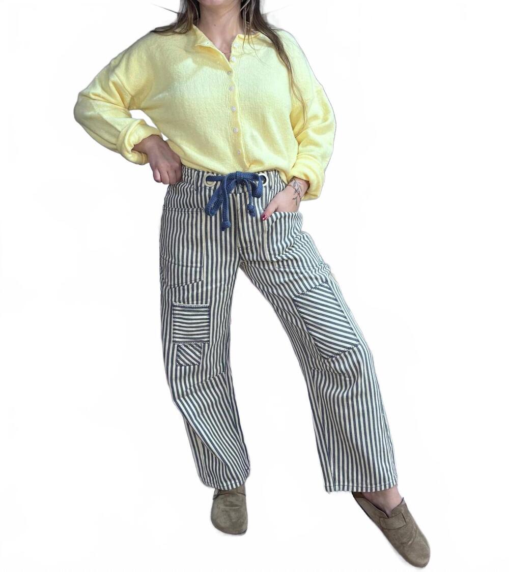 NEW BIBI benny twill barrel pants in navy cream - Picture 5 of 7